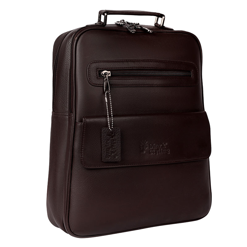MarkStyling – Classic Dark Brown Smooth Leather Backpack with Minimalist Front Pocket