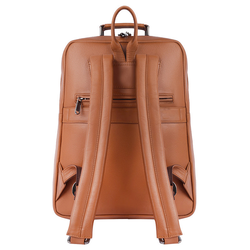 MarkStyling – Classic Tan Leather Backpack with Top Handle and Front Pocket