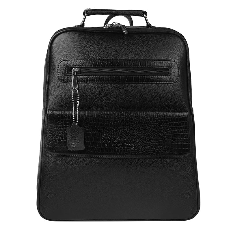 MarkStyling – Croc-Textured Black Leather Backpack with Top Handle