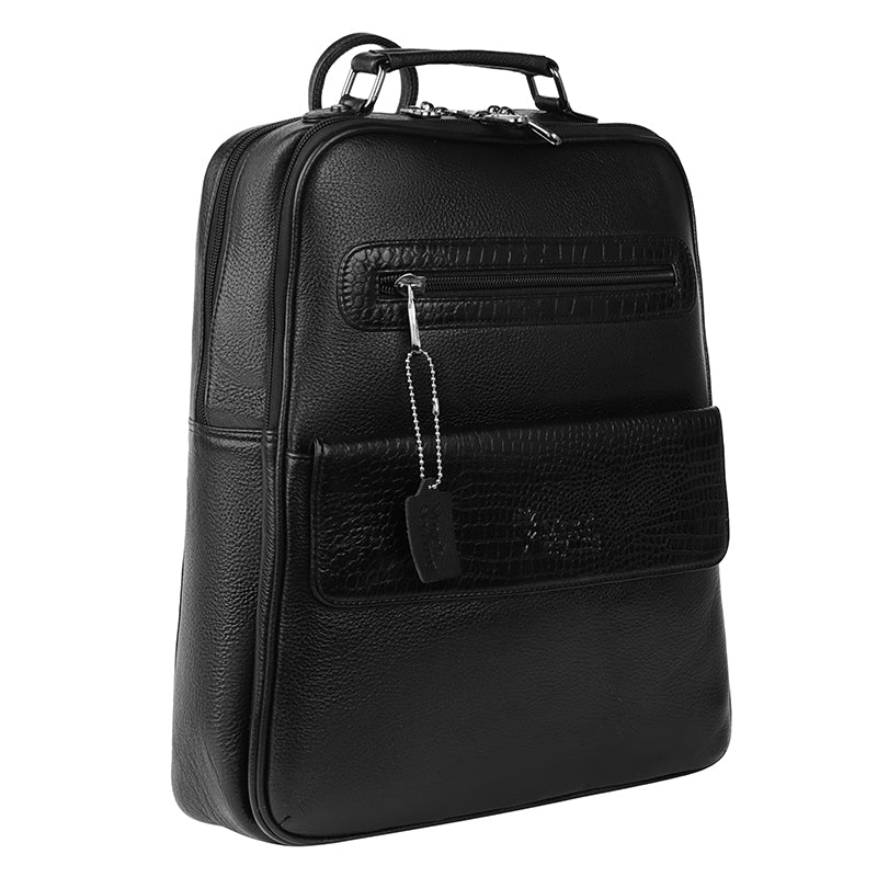 MarkStyling – Croc-Textured Black Leather Backpack with Top Handle