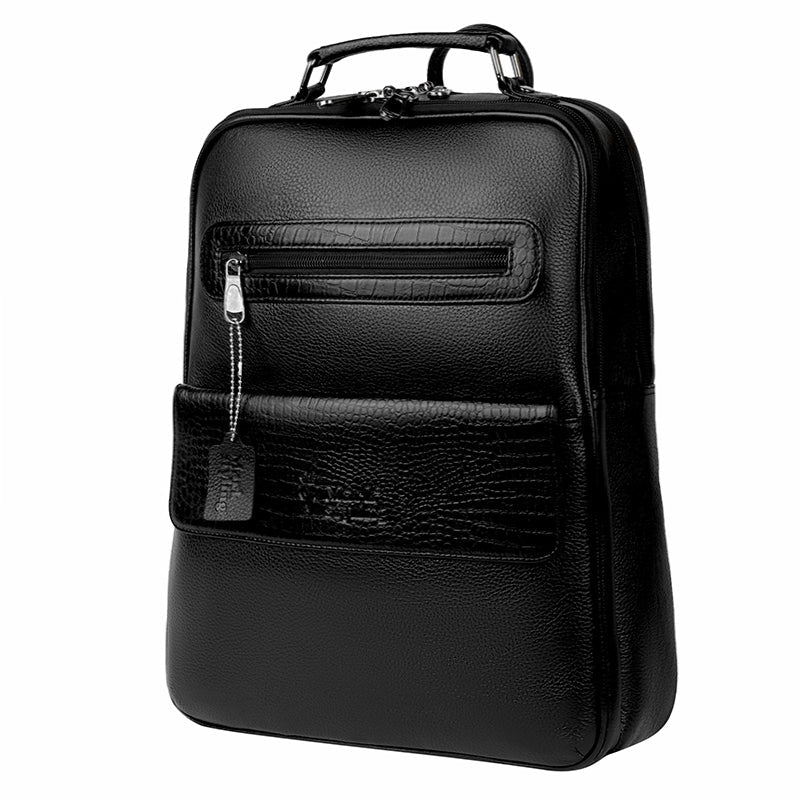 MarkStyling – Croc-Textured Black Leather Backpack with Top Handle
