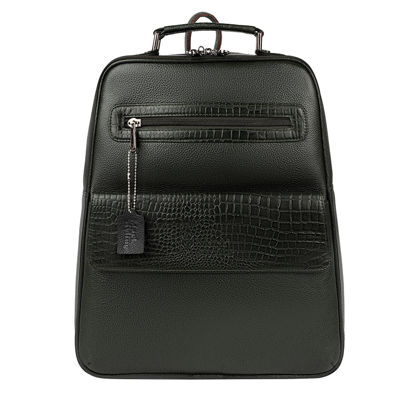 MarkStyling – Croc-Textured Green Leather Backpack with Top Handle