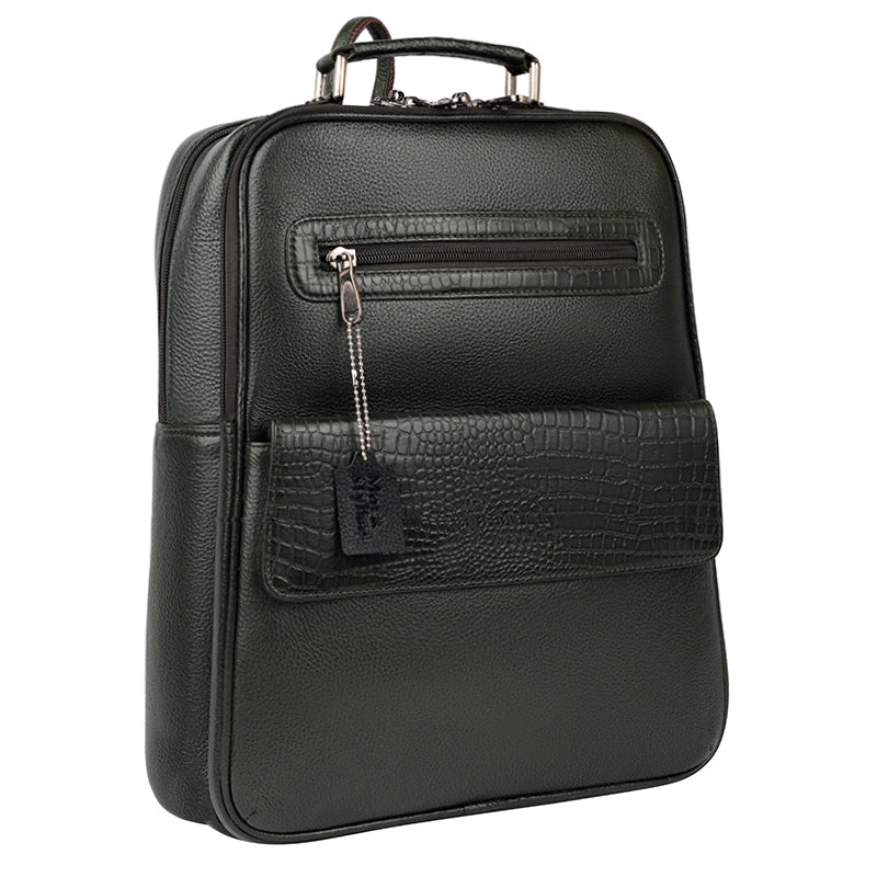 MarkStyling – Croc-Textured Green Leather Backpack with Top Handle