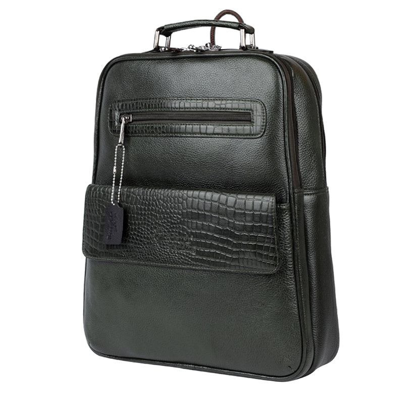 MarkStyling – Croc-Textured Green Leather Backpack with Top Handle