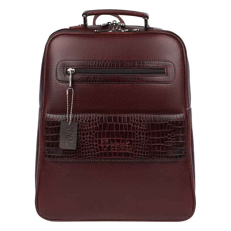 MarkStyling – Croc-Textured Maroon Leather Backpack with Top Handle