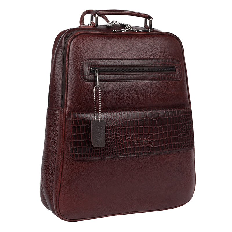 MarkStyling – Croc-Textured Maroon Leather Backpack with Top Handle