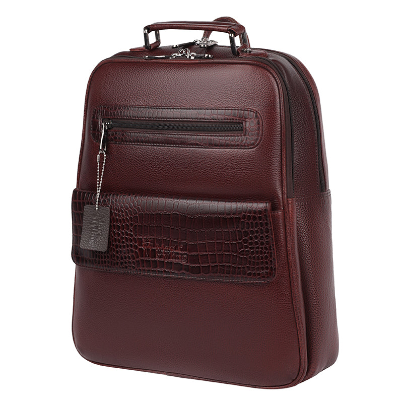 MarkStyling – Croc-Textured Maroon Leather Backpack with Top Handle