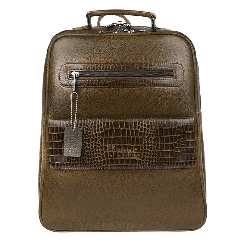 MarkStyling – Croc-Textured Olive Green Leather Backpack with Top Handle