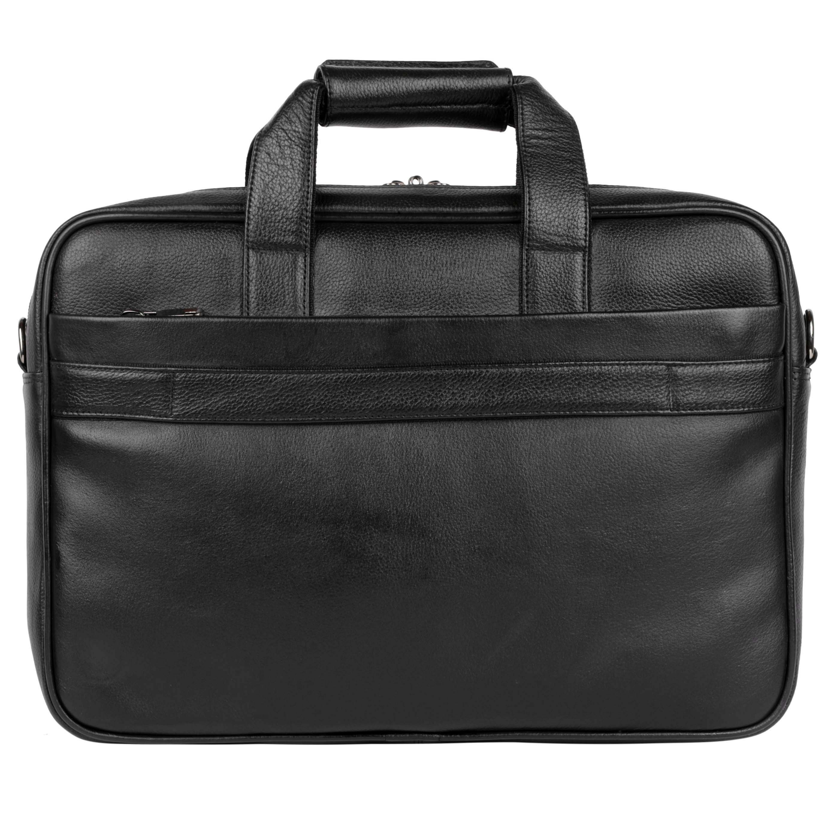MarkStyling – Rich Black Leather Office Laptop Bag with Buckle Flap Pocket Design