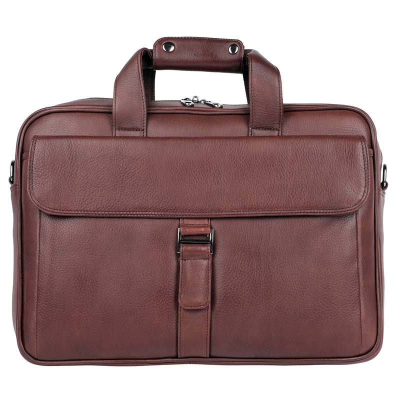 MarkStyling – Rich Maroon Leather Office Laptop Bag with Buckle Flap Pocket Design