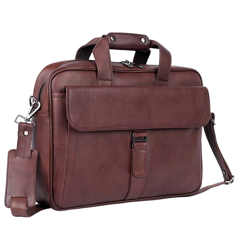 MarkStyling – Rich Maroon Leather Office Laptop Bag with Buckle Flap Pocket Design