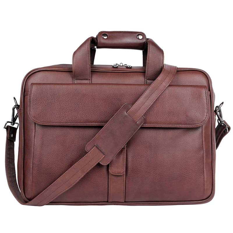 MarkStyling – Rich Maroon Leather Office Laptop Bag with Buckle Flap Pocket Design