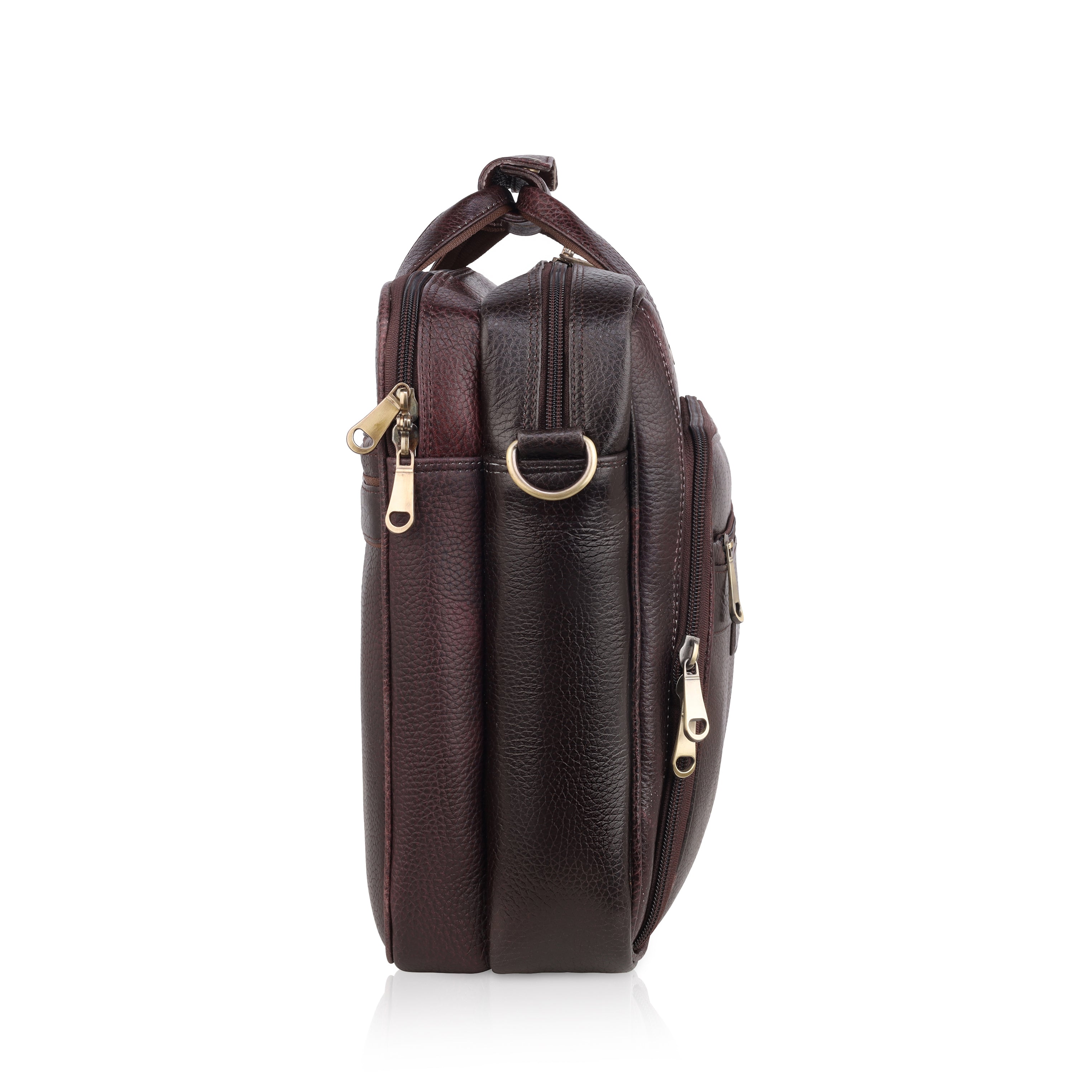 MarkStyling – Premium Dark Brown Leather Laptop Bag with Dual Zipper