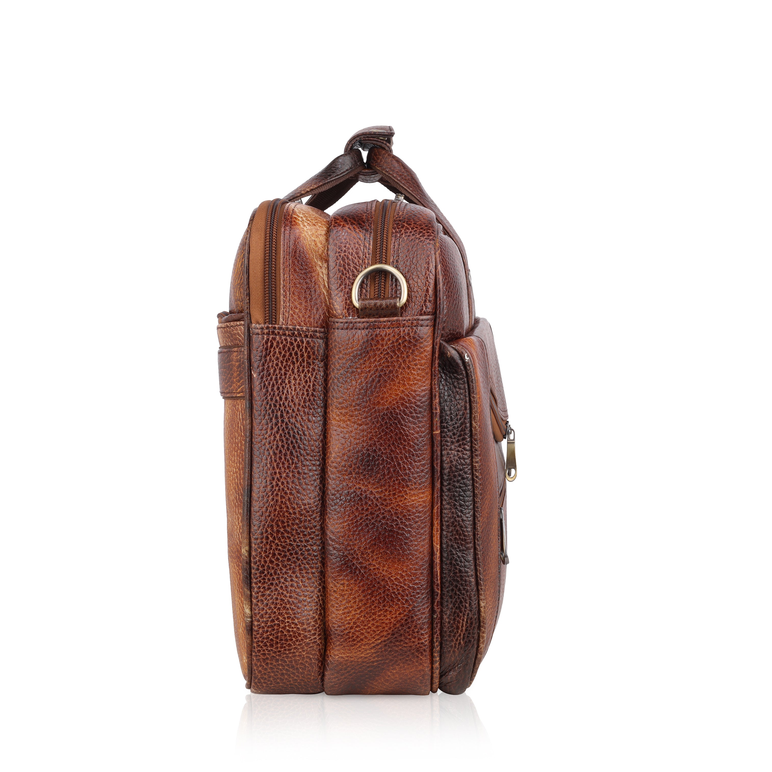MarkStyling – Vintage Brown Leather Laptop Bag with Curved Front Zipper