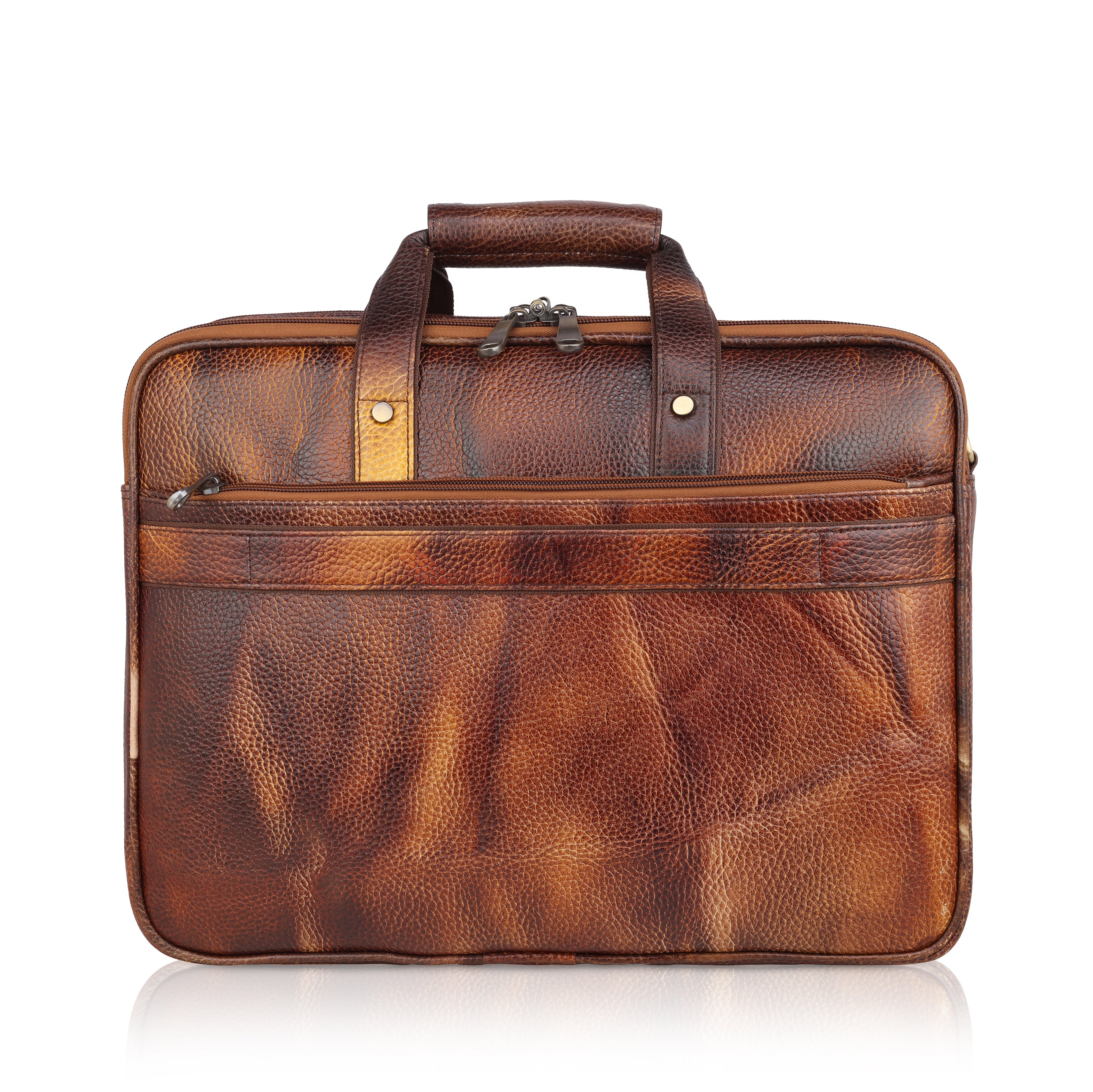MarkStyling – Vintage Brown Leather Laptop Bag with Curved Front Zipper