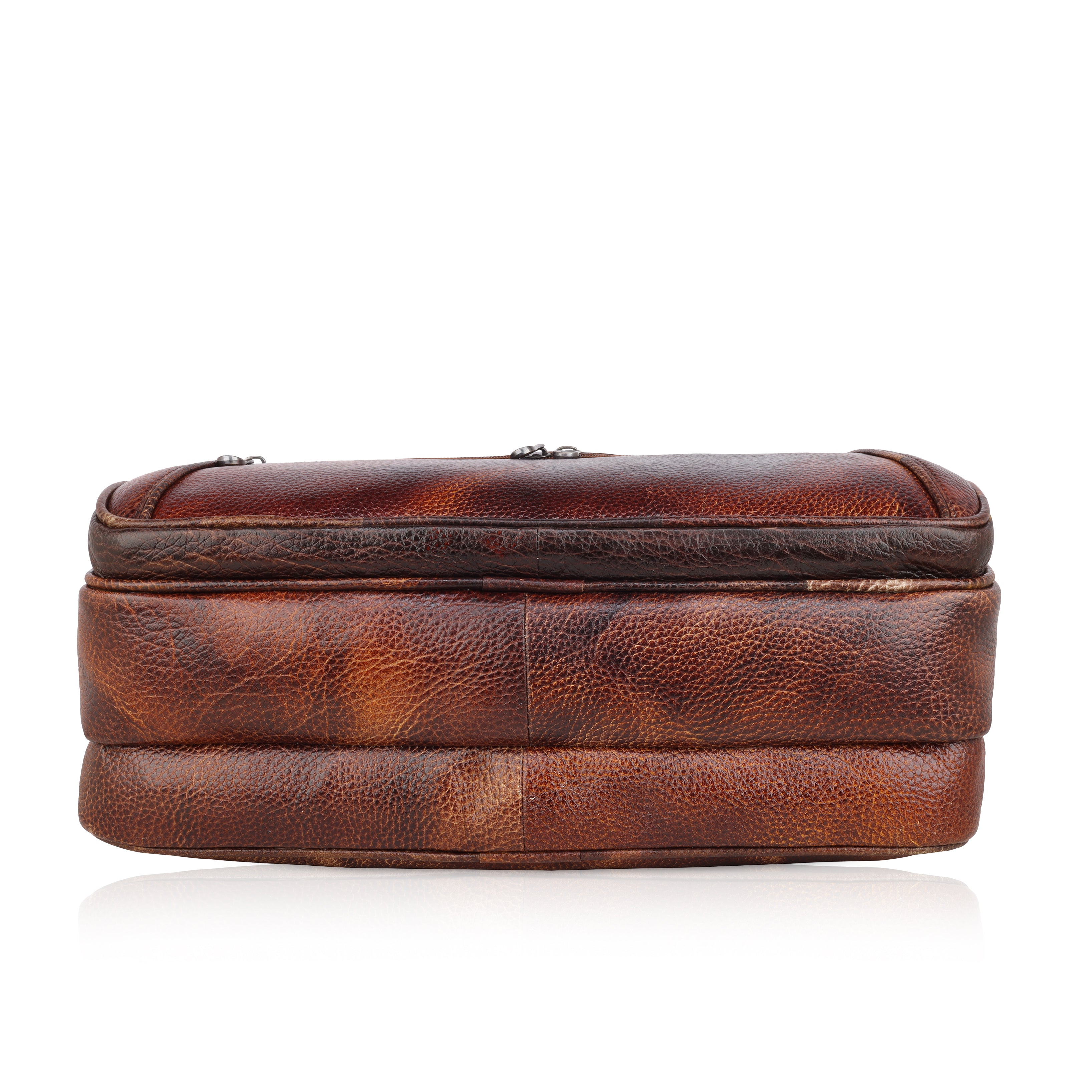 MarkStyling – Vintage Brown Leather Laptop Bag with Curved Front Zipper