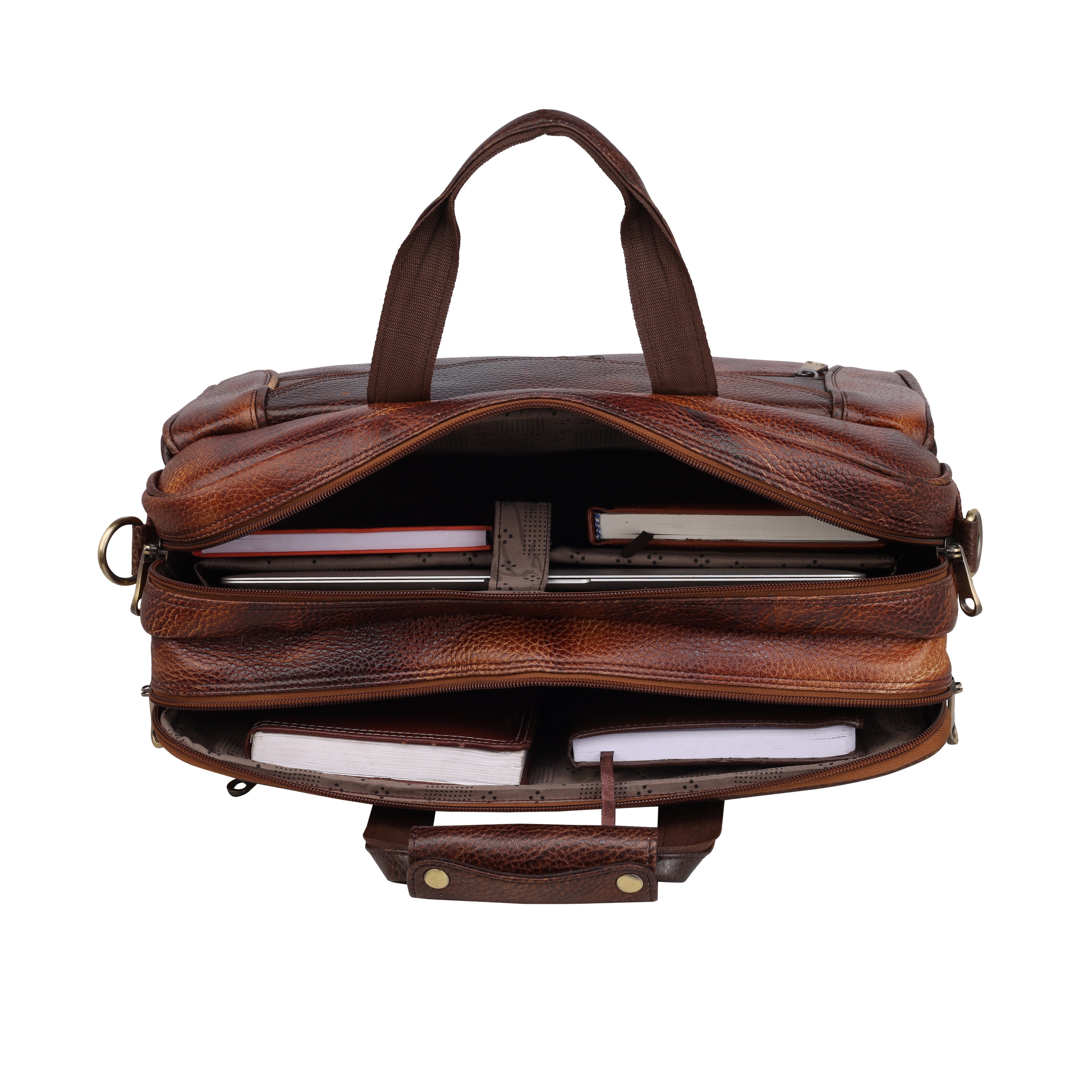 MarkStyling – Vintage Brown Leather Laptop Bag with Curved Front Zipper