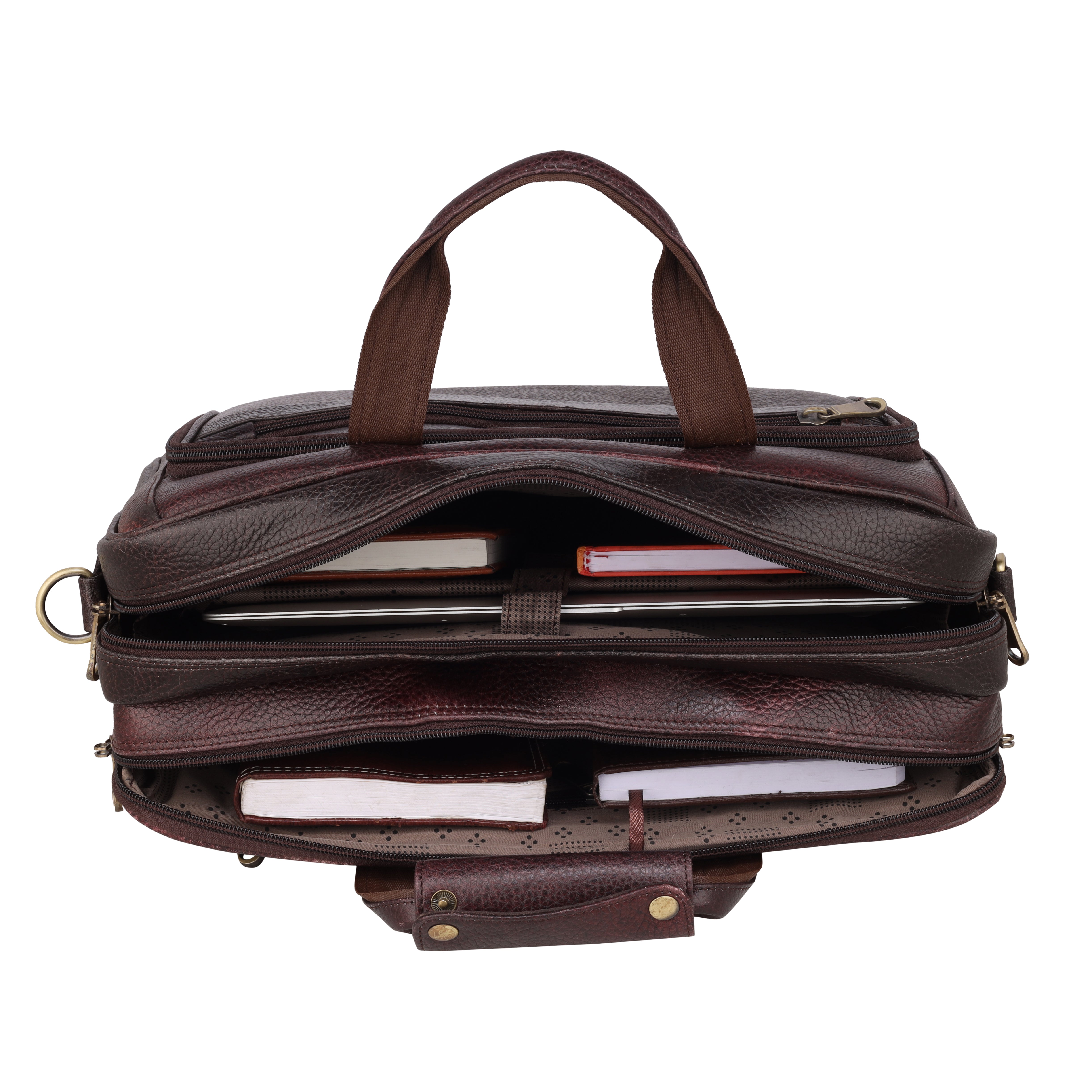 MarkStyling – Premium Dark Brown Leather Laptop Bag with Dual Zipper