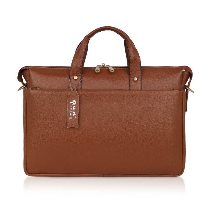 MarkStyling Classic Tan Office Laptop Bag for Men & Women