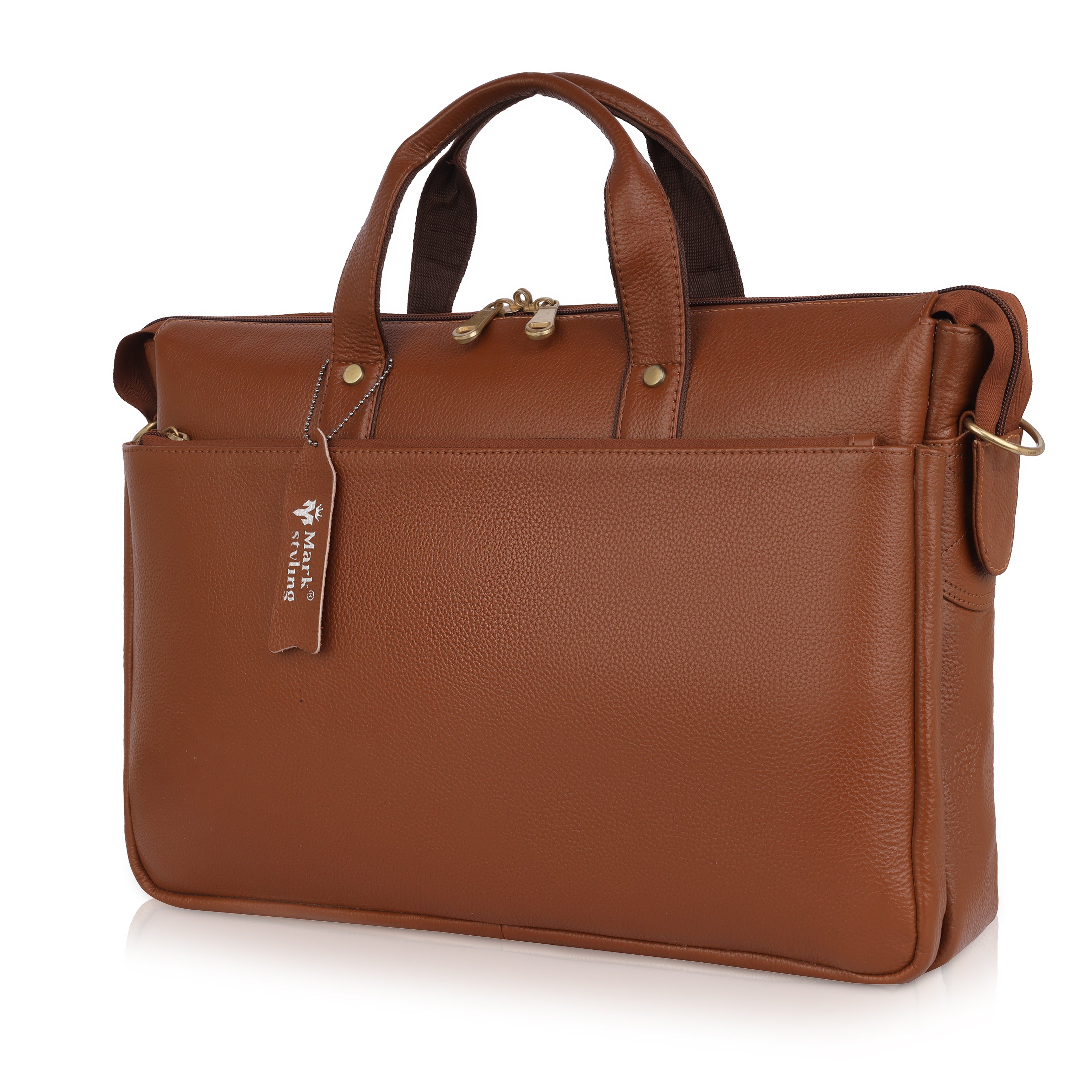 MarkStyling Classic Tan Office Laptop Bag for Men & Women