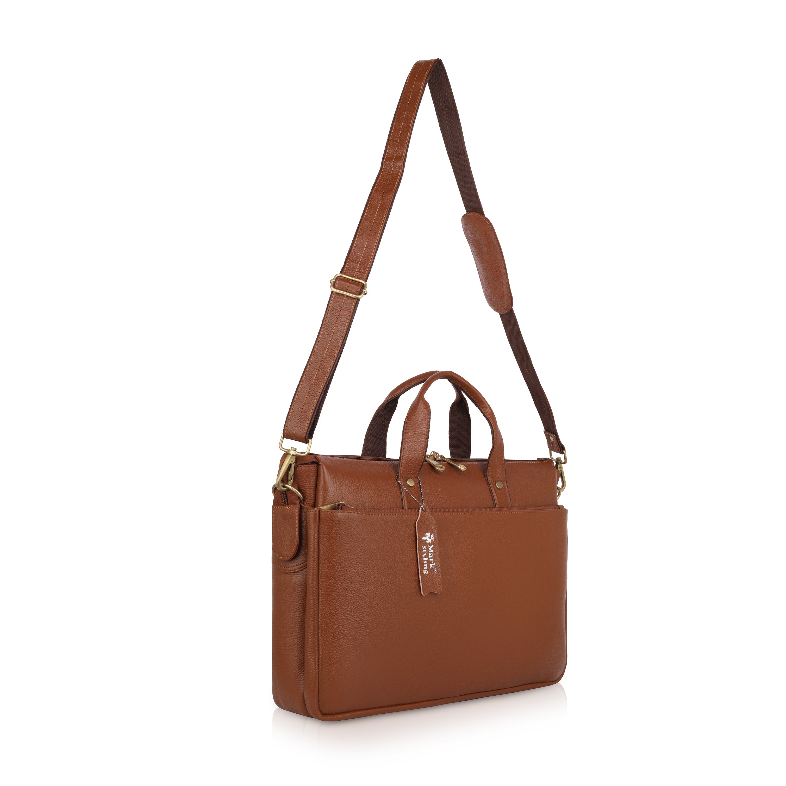 MarkStyling Classic Tan Office Laptop Bag for Men & Women