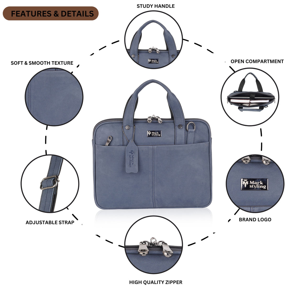 MarkStyling Premium Black Laptop Bag for Men & Women