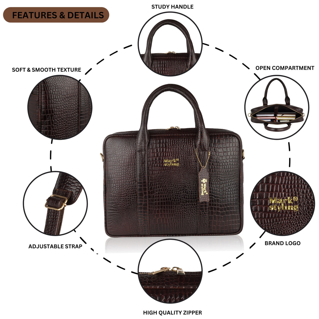 MarkStyling Premium Black Laptop Bag for Men & Women