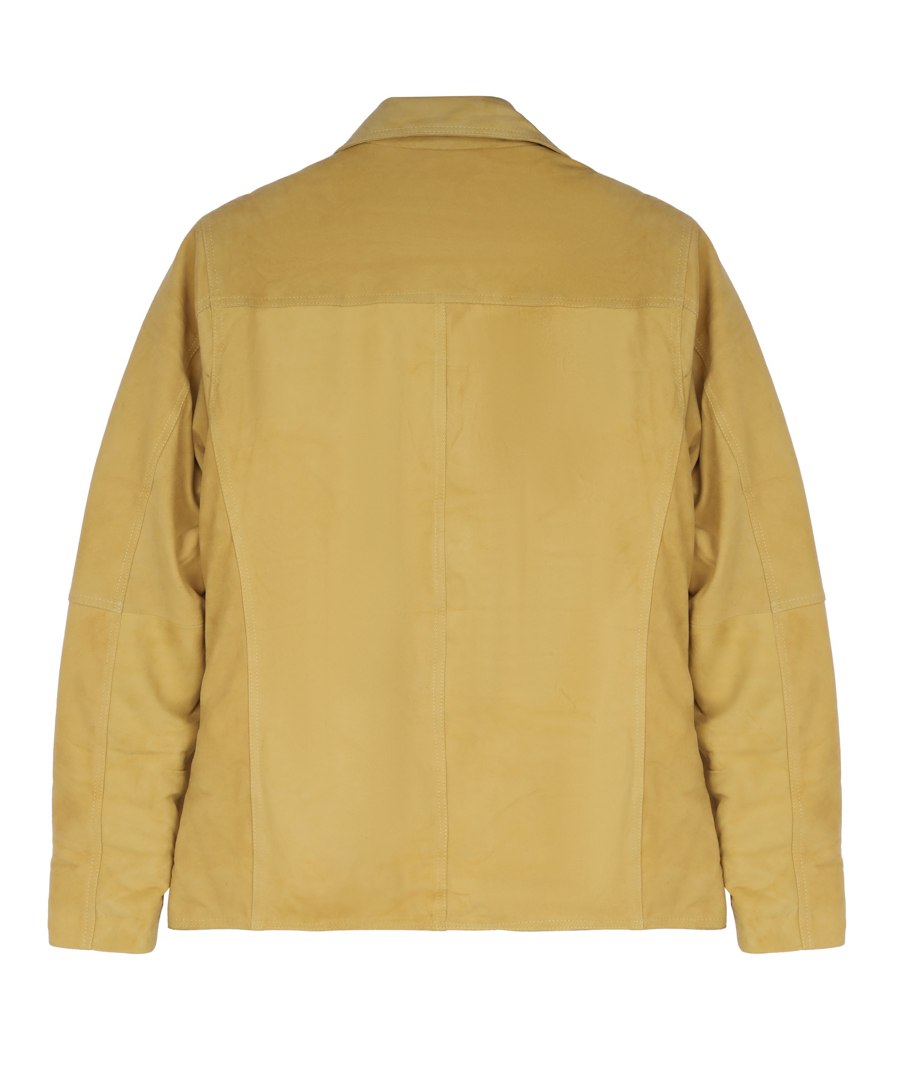 MarkStyling – Women Mustard Suede Leather Jacket with Notched Lapel