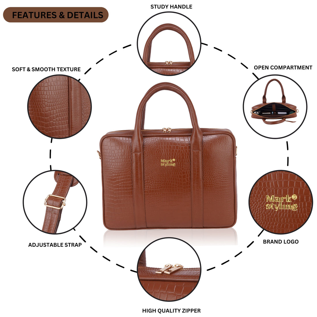 MarkStyling Premium Black Laptop Bag for Men & Women