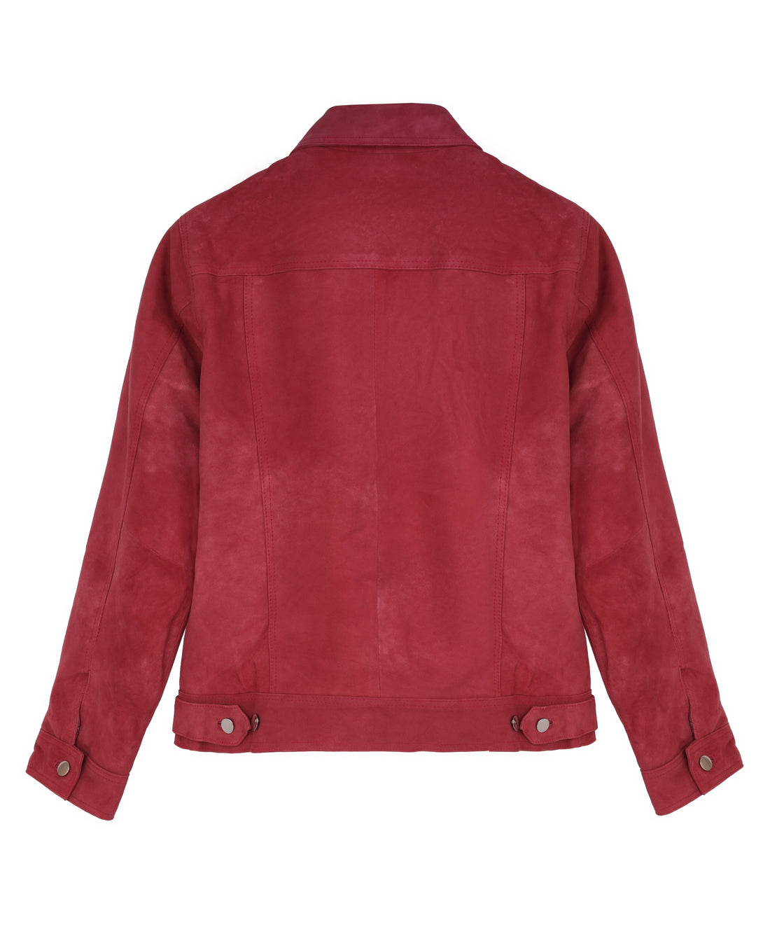 MarkStyling – Women Maroon Suede Leather Jacket with Button Front and Flap Pockets