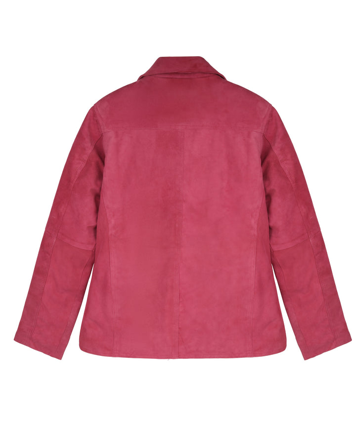 MarkStyling – Women Maroon Suede Leather Jacket with Notched Lapel