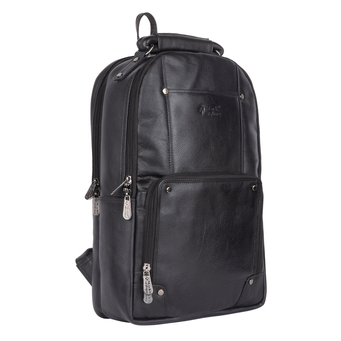 MarkStyling – Classic Black Leather Backpack with Front Utility Pocket