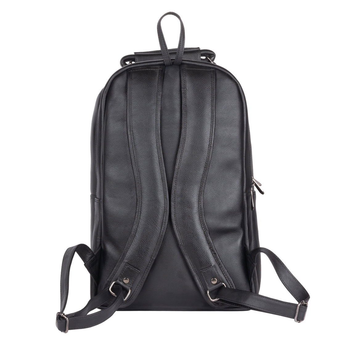 MarkStyling – Classic Black Leather Backpack with Front Utility Pocket