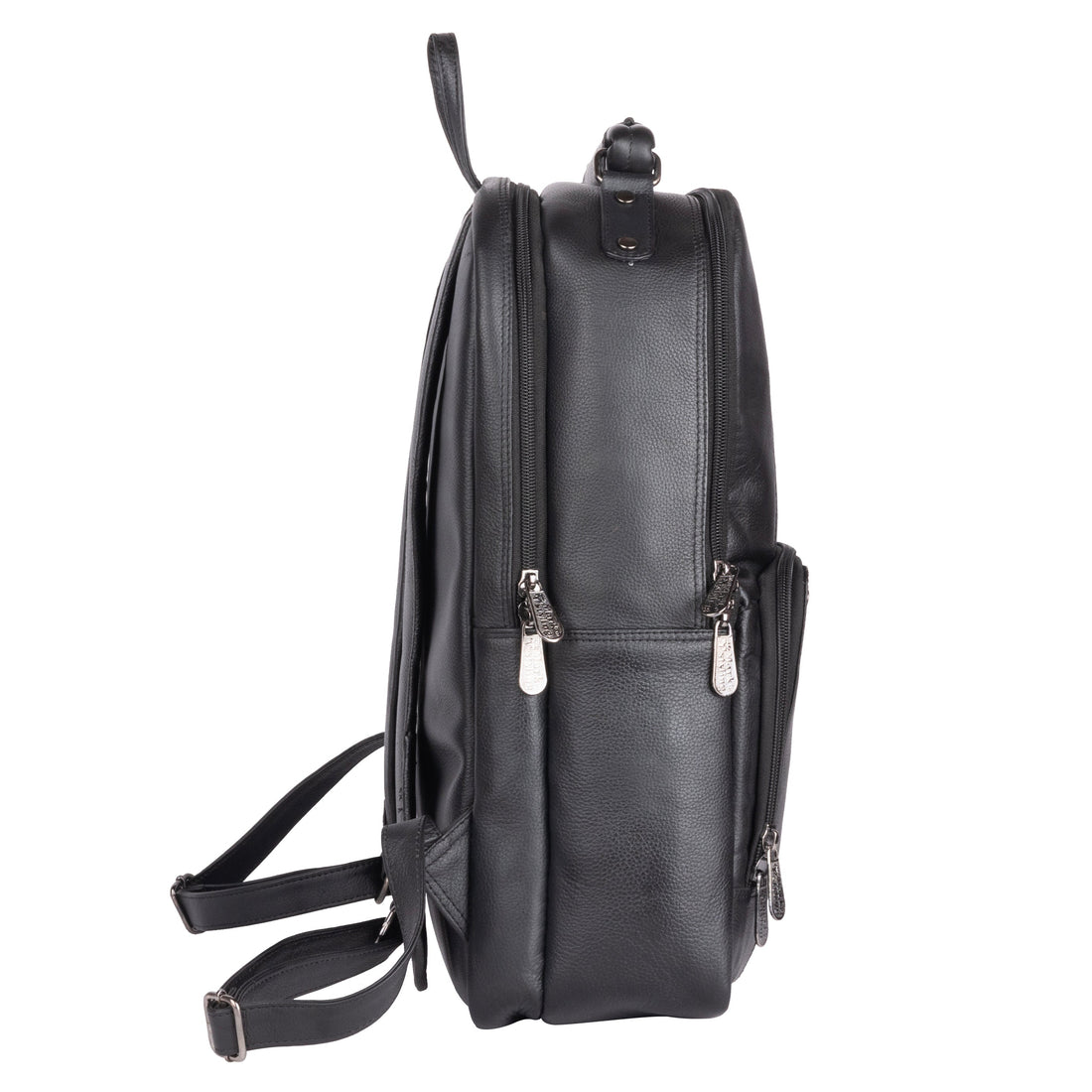 MarkStyling – Classic Black Leather Backpack with Front Utility Pocket