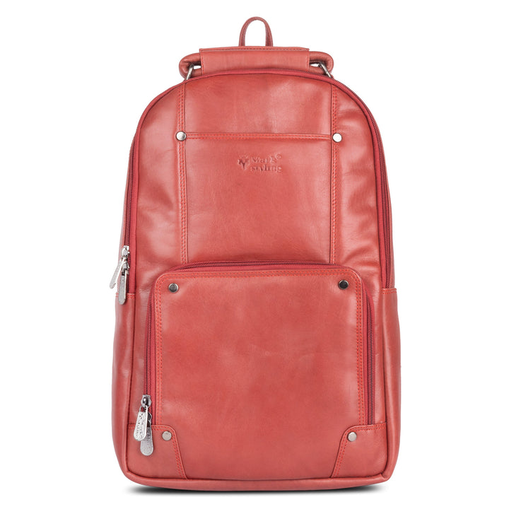MarkStyling – Elegant Red Leather Backpack with Rivet Accents