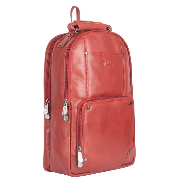 MarkStyling – Elegant Red Leather Backpack with Rivet Accents