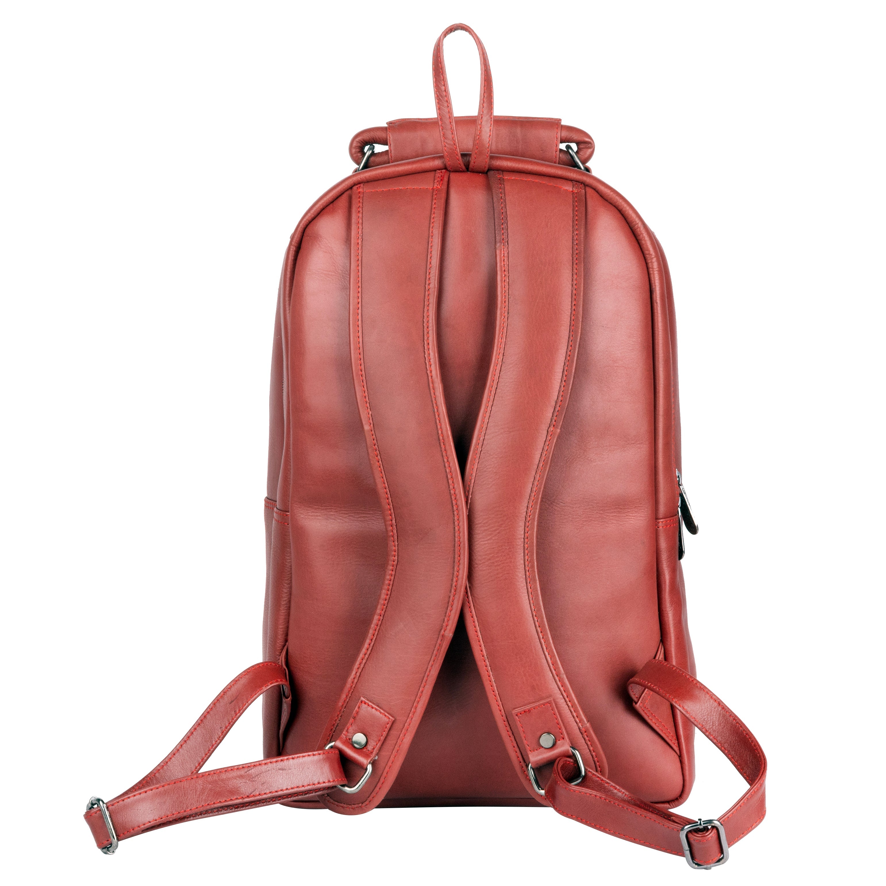 MarkStyling – Elegant Red Leather Backpack with Rivet Accents