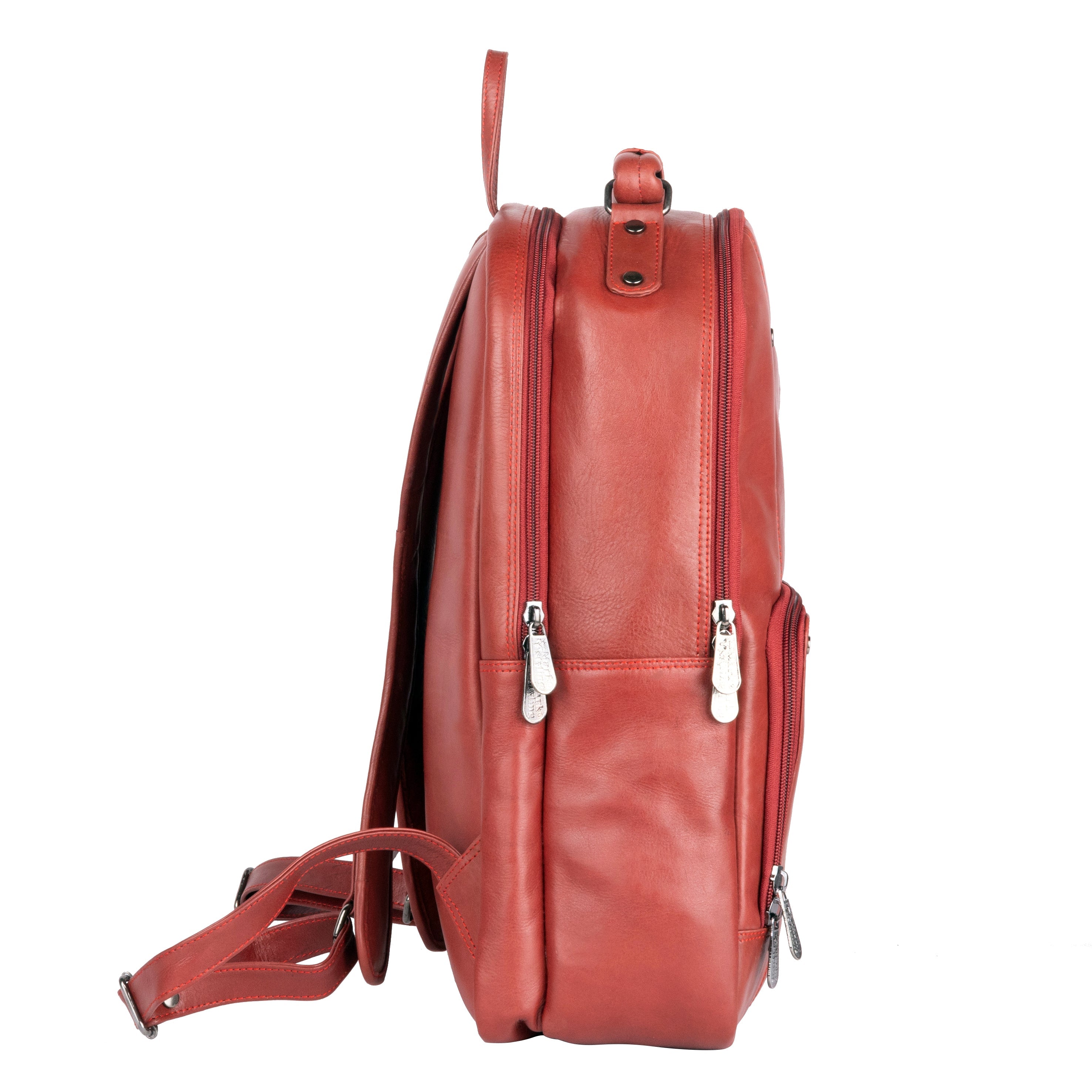 MarkStyling – Elegant Red Leather Backpack with Rivet Accents