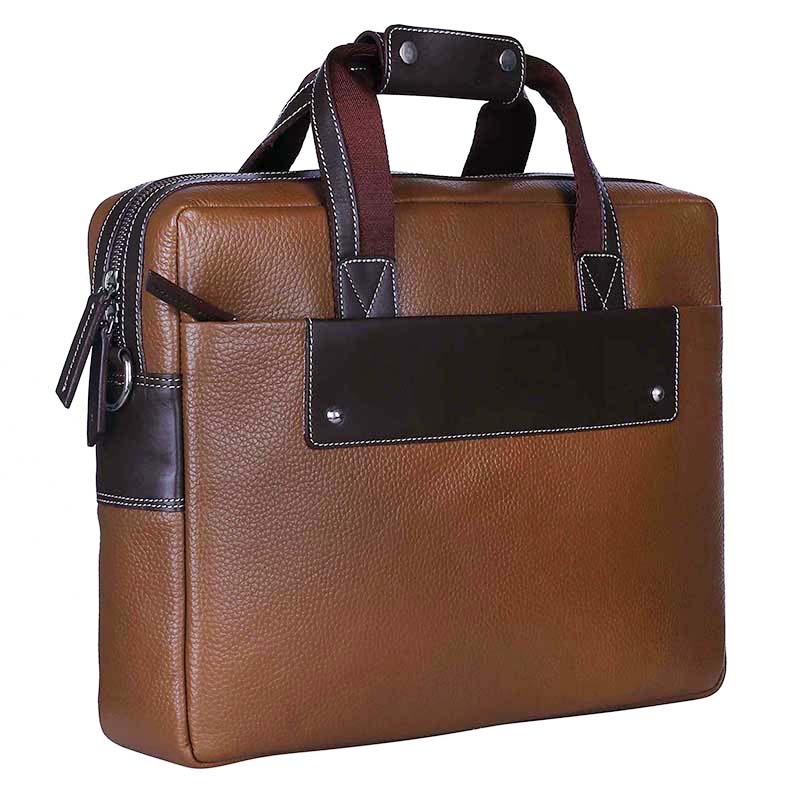 MarkStyling – Two-Tone Leather Laptop Bag with Contrast Stitching