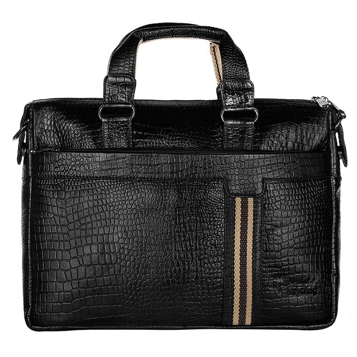 MarkStyling – Black Crocodile-Textured Leather Laptop Bag