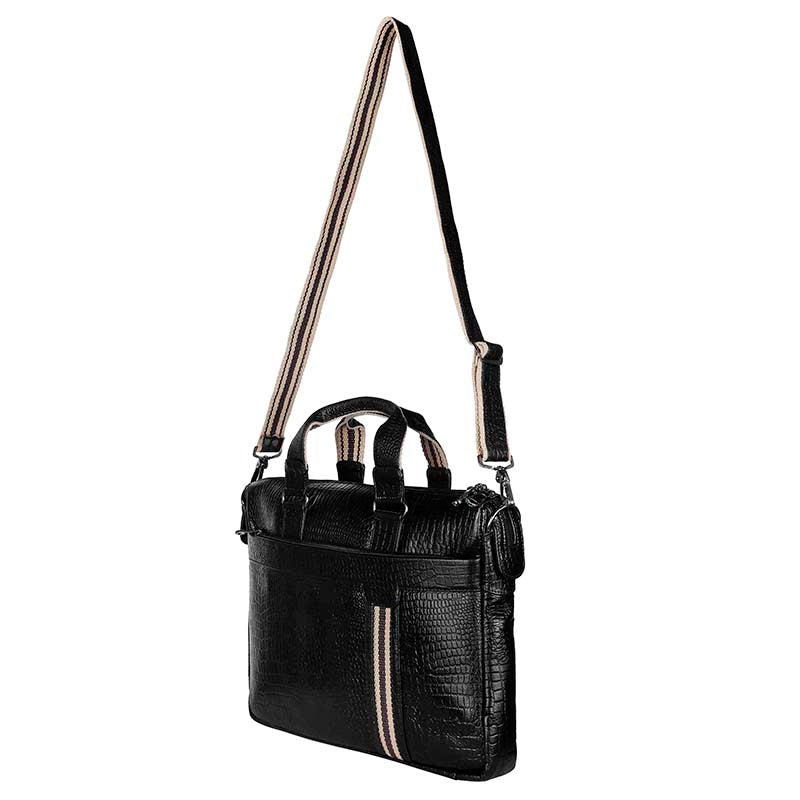 MarkStyling – Black Crocodile-Textured Leather Laptop Bag