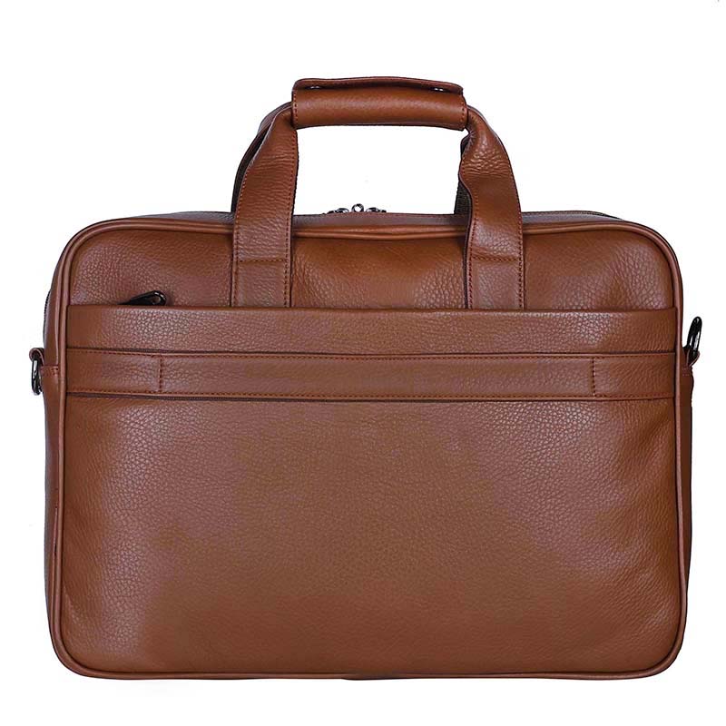 MarkStyling – Tan Leather Office Laptop Bag with Buckle Flap Pocket Design