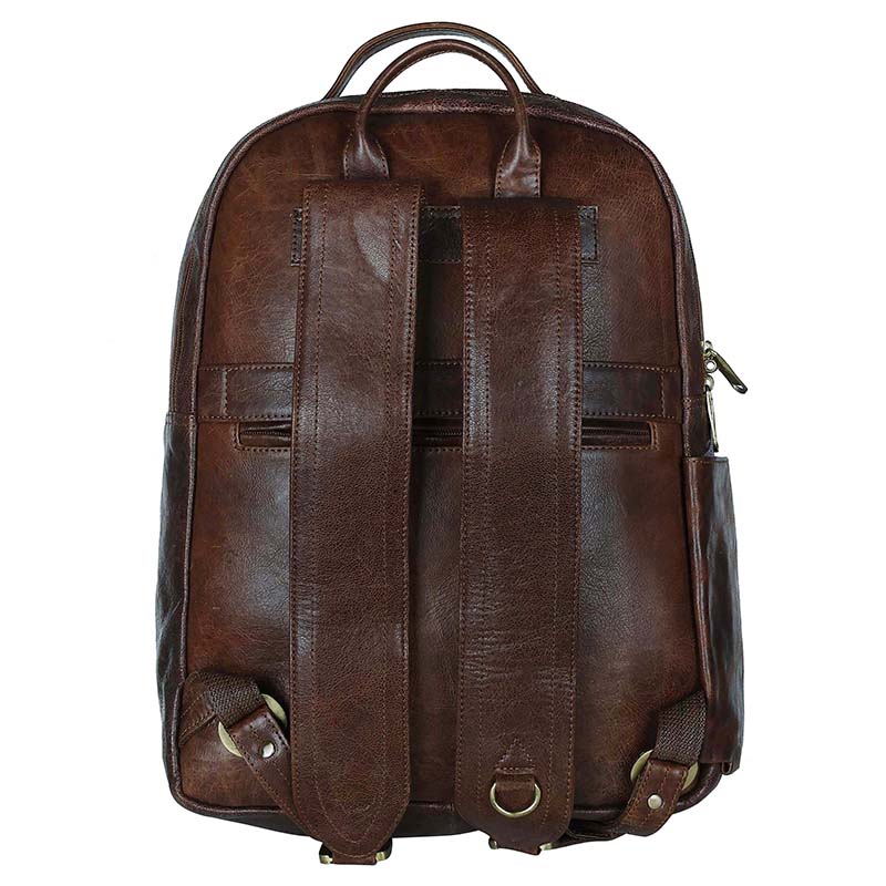 MarkStyling – Rich Brown Leather Backpack with Multiple Zip Compartments