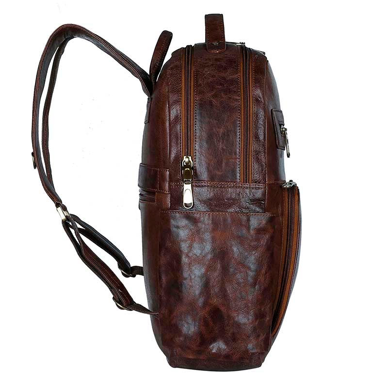 MarkStyling – Rich Brown Leather Backpack with Multiple Zip Compartments