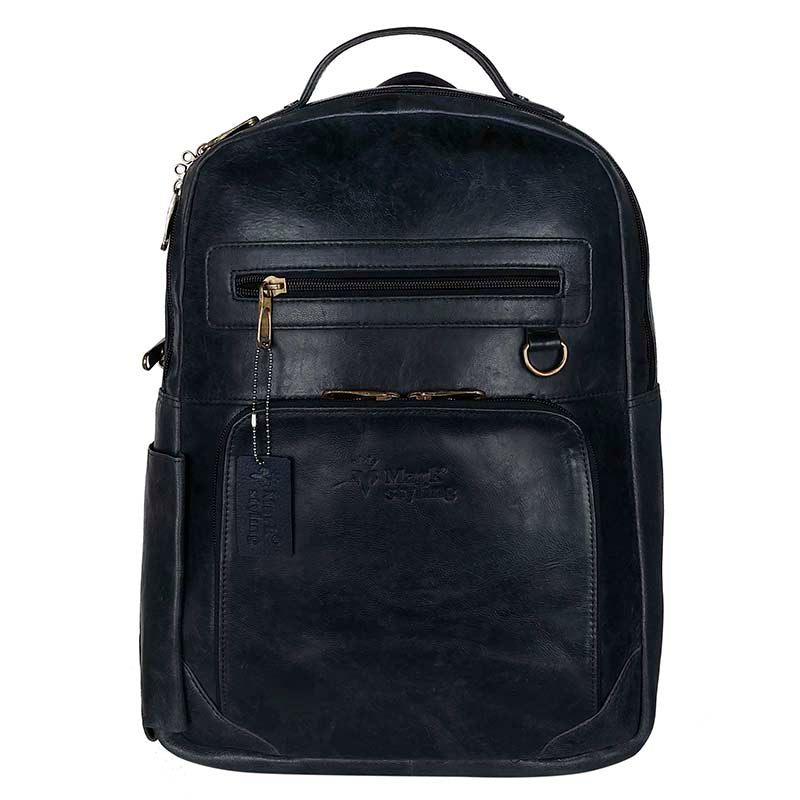 MarkStyling – Premium Black Leather Backpack with Gold Accents