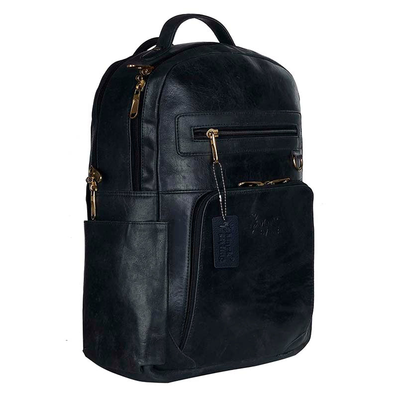 MarkStyling – Premium Black Leather Backpack with Gold Accents