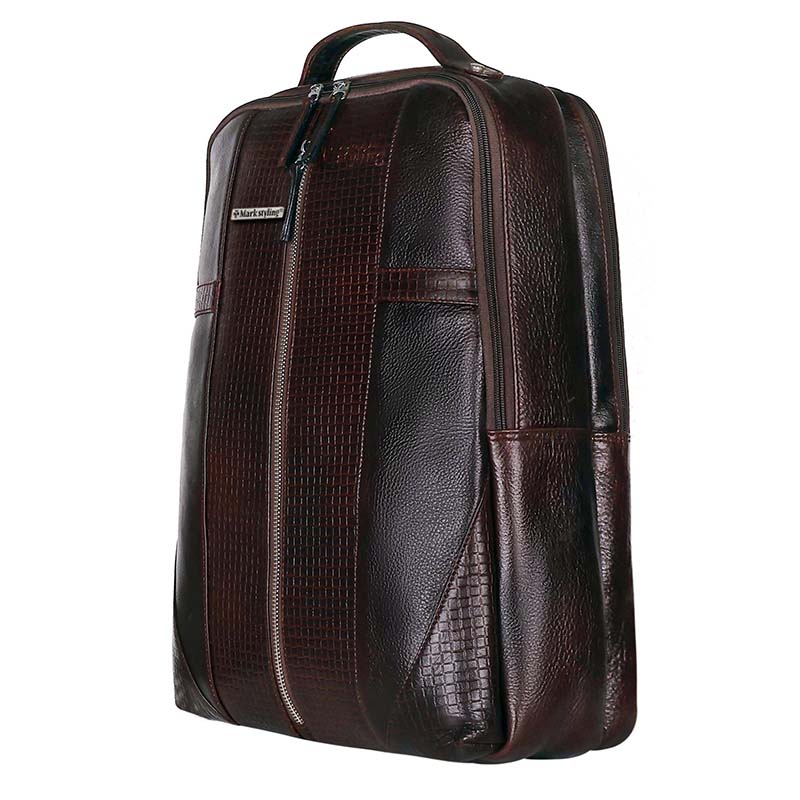 MarkStyling – Textured Burgundy Leather Backpack with Center Zipper and Embossed Design