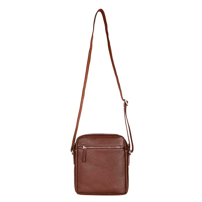MarkStyling – Classic Pebble Tan Leather Crossbody with Front Zip Pocket Detail