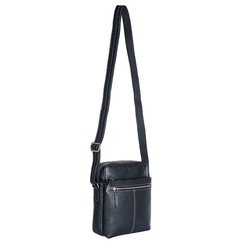 MarkStyling – Classic Black Leather Crossbody with Front Zip Pocket Detail