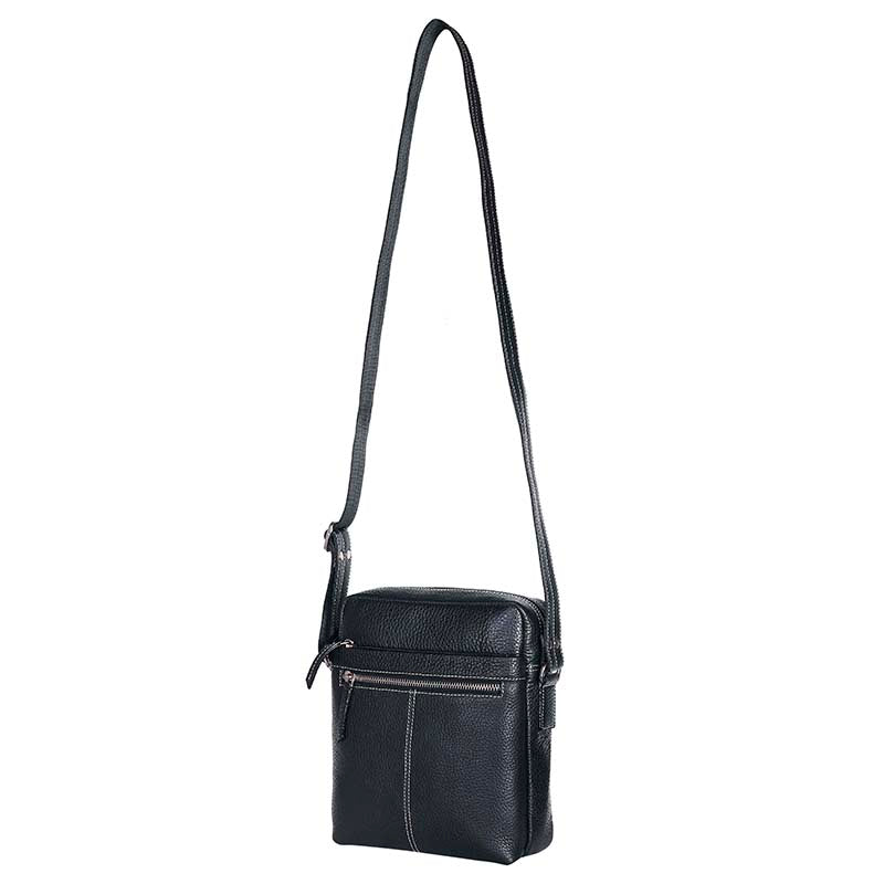 MarkStyling – Classic Black Leather Crossbody with Front Zip Pocket Detail